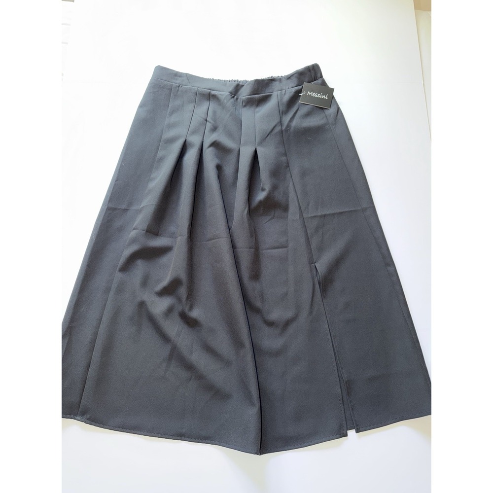 Messini Women Large Pleated A-Line Skirt Black Elastic Waist Solid Long Cute NWT
